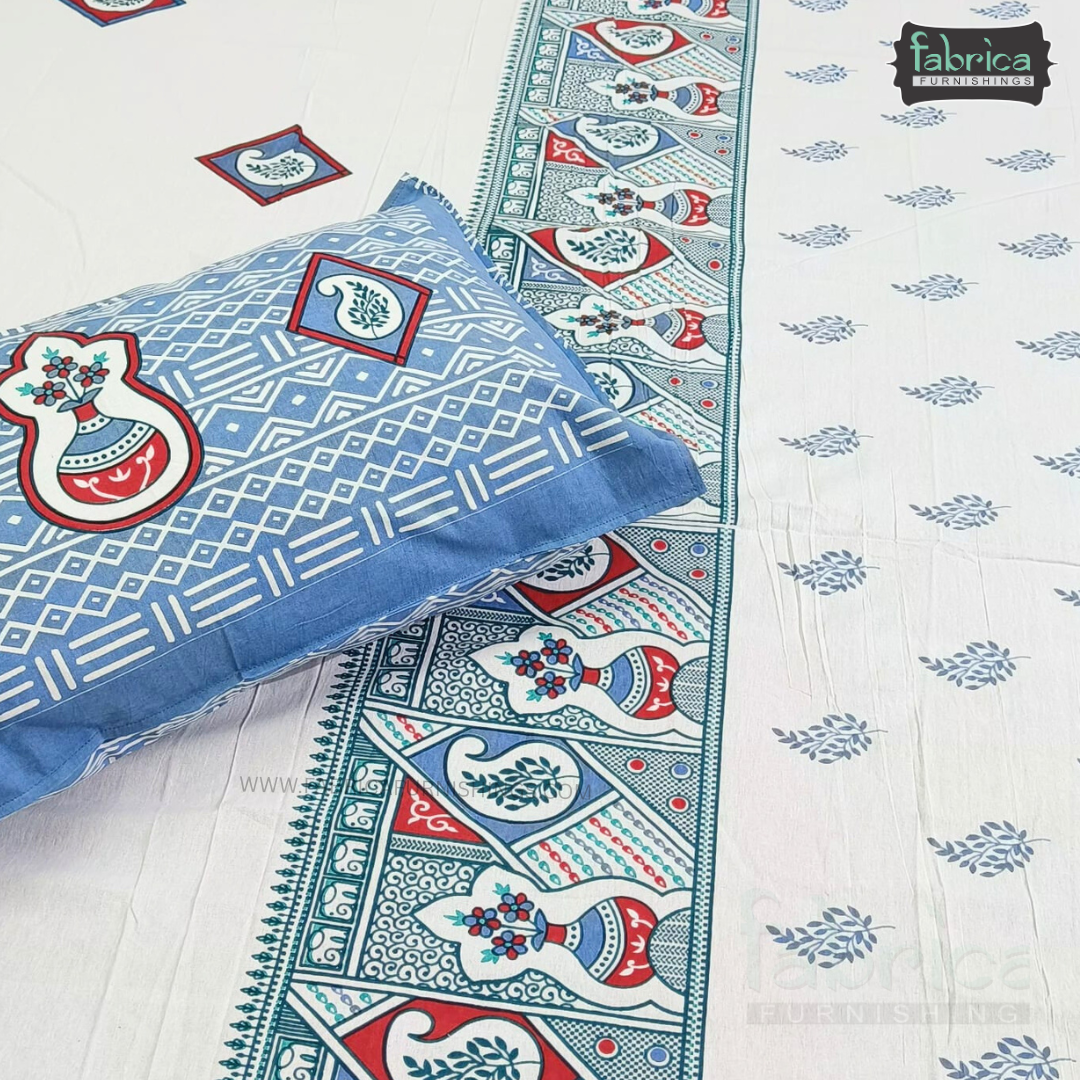 Gulmohar Printed Premium Pure Cotton King size Bed Sheets