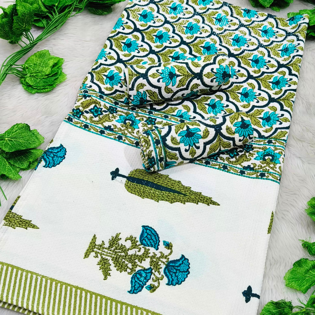 Waffle Handblock Printed Pure Cotton Bath & Hand Towels