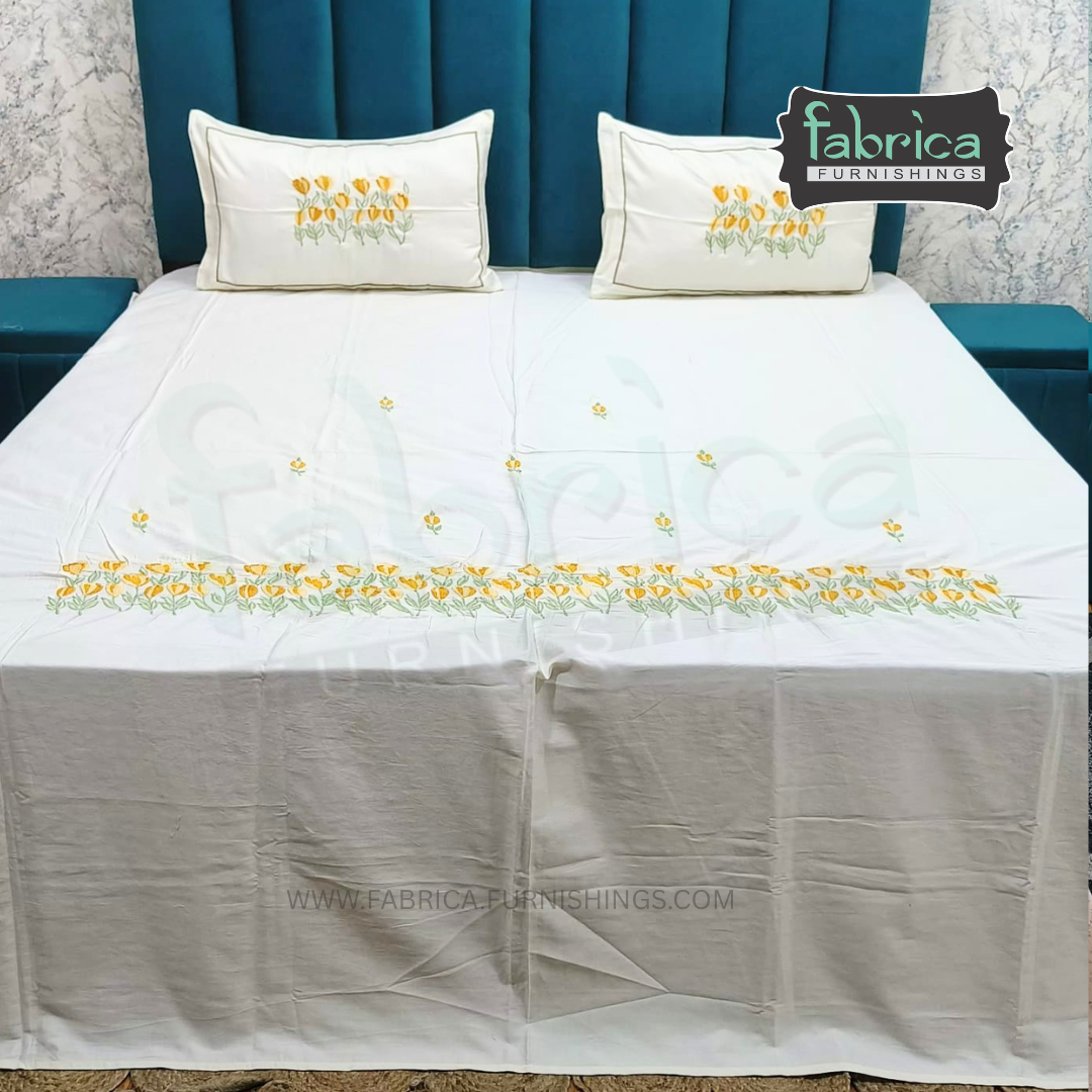 Shahi karigari Pure Cotton Designer Kingsize Embroidered Bedsheet