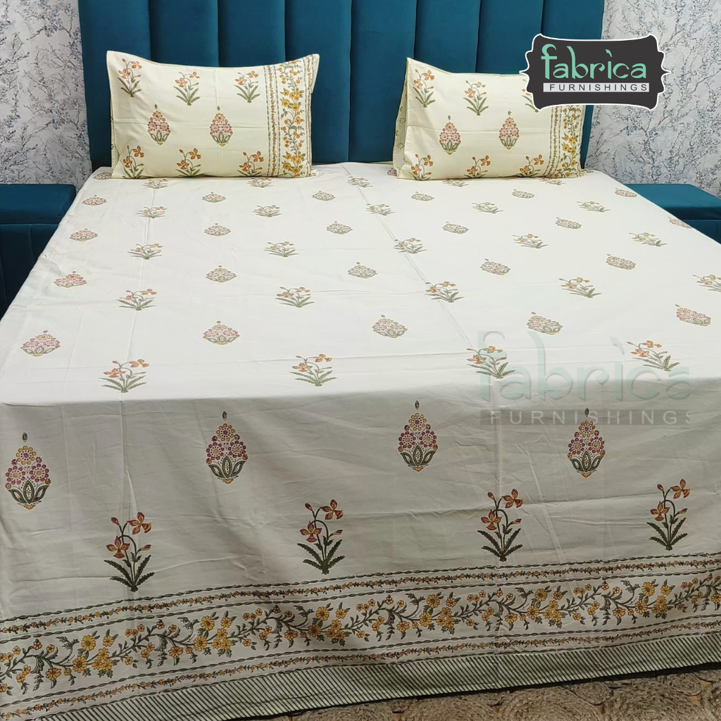 Percale Cotton Hand block Printed Super King-size Bedsheet