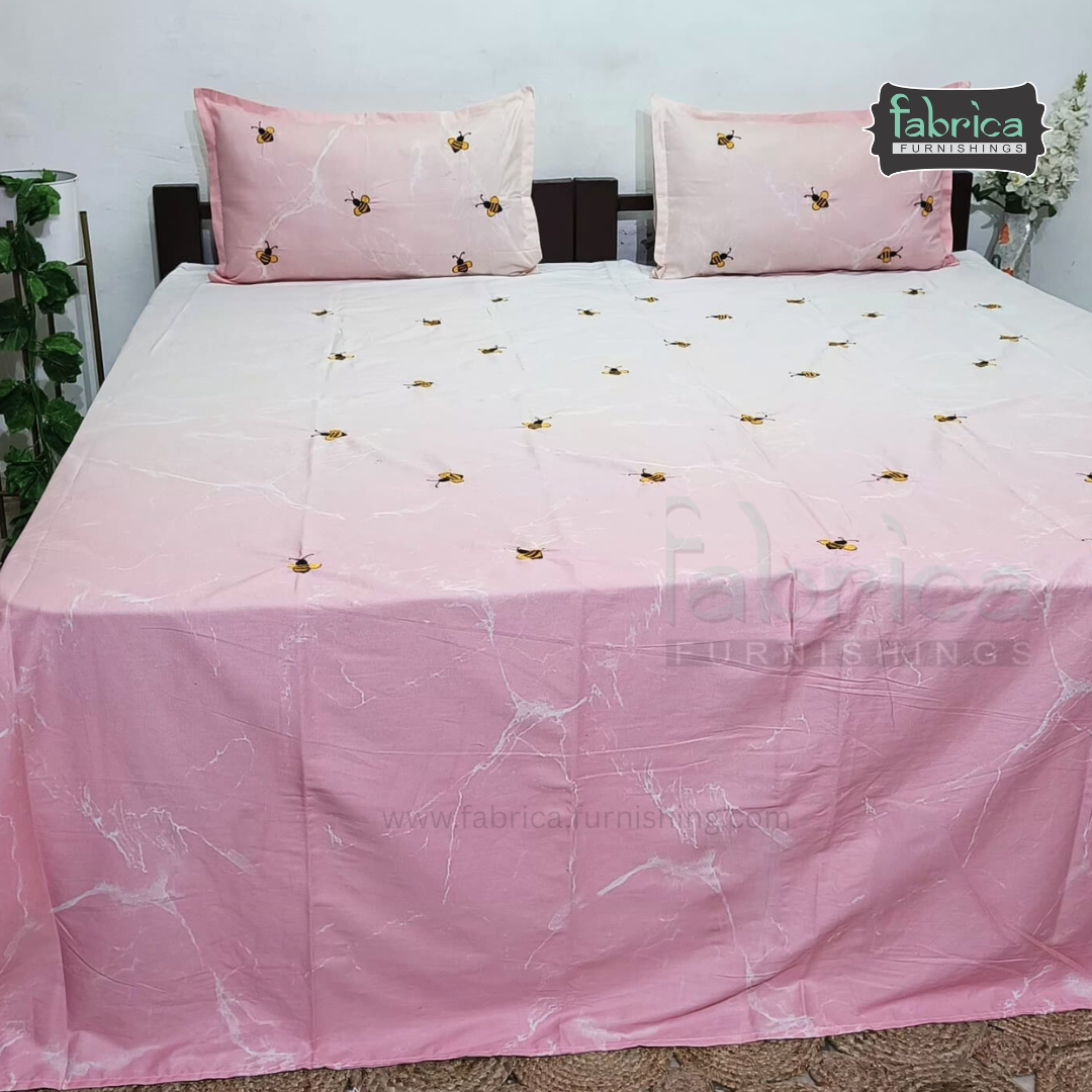 Floral Bloom Embroidered King Size Pure Cotton Bedsheet Set