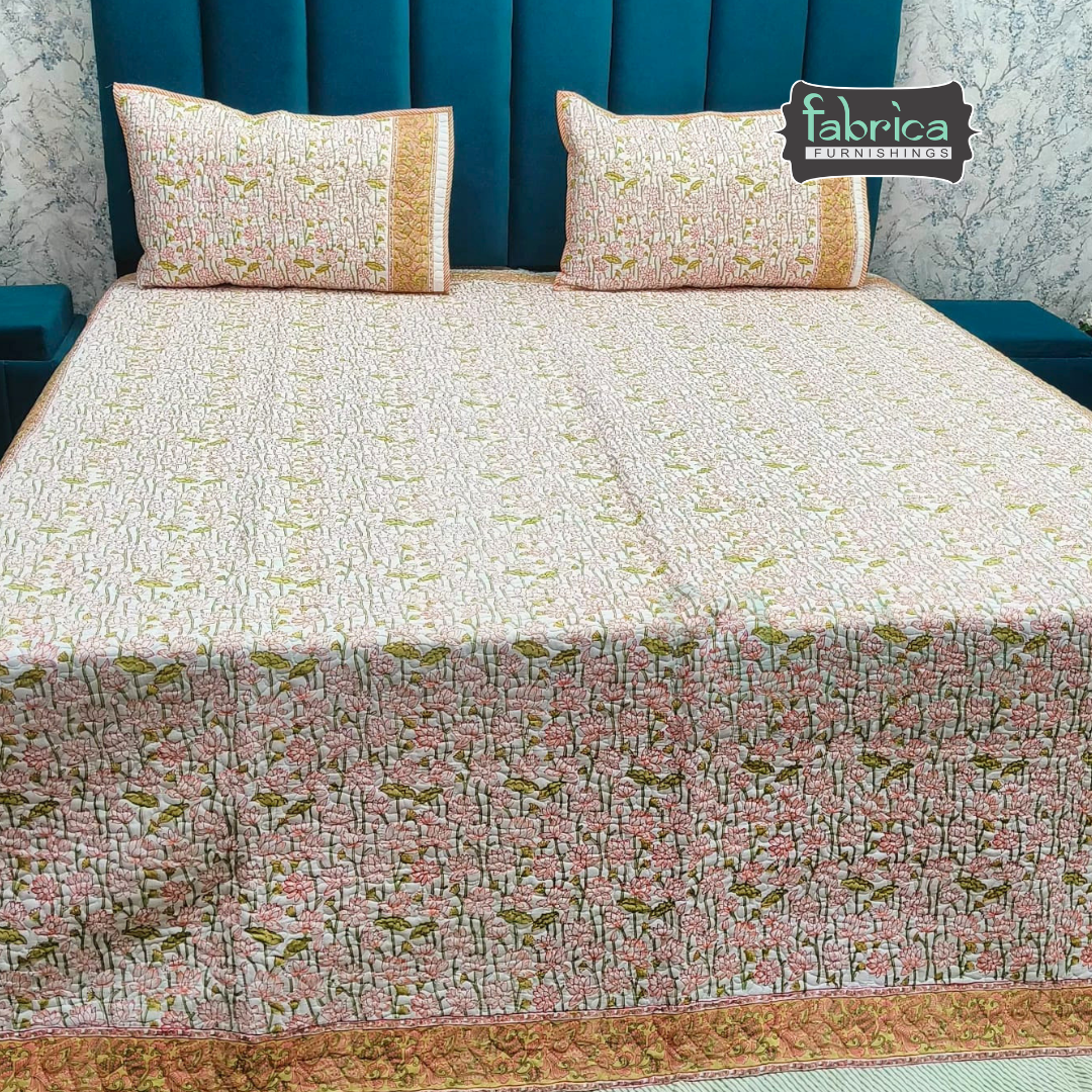 Sanganeri dreams Mul Cotton Handblock Printed king Size Quilted Bedcovers