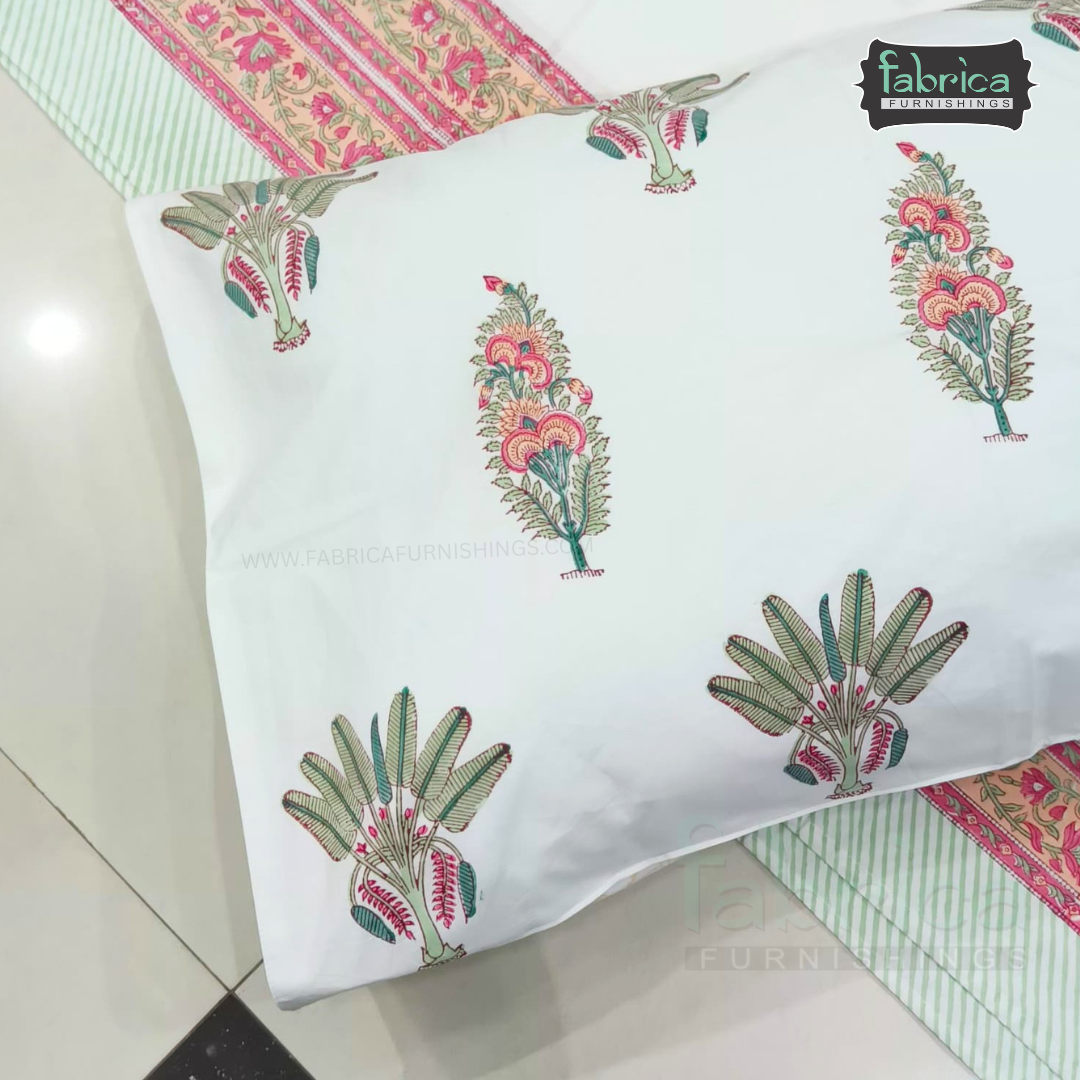 Percale Cotton Hand block Printed Super King-size Bedsheet