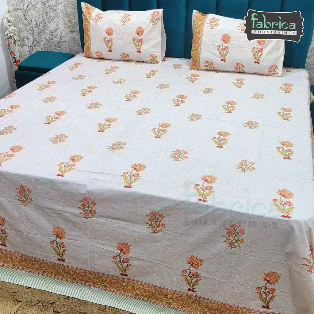 Percale Cotton Hand block Printed Super King-size Bedsheet