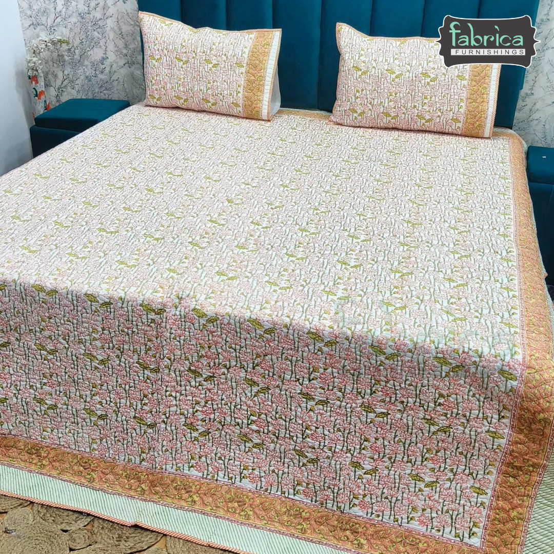 Sanganeri dreams Mul Cotton Handblock Printed king Size Quilted Bedcovers