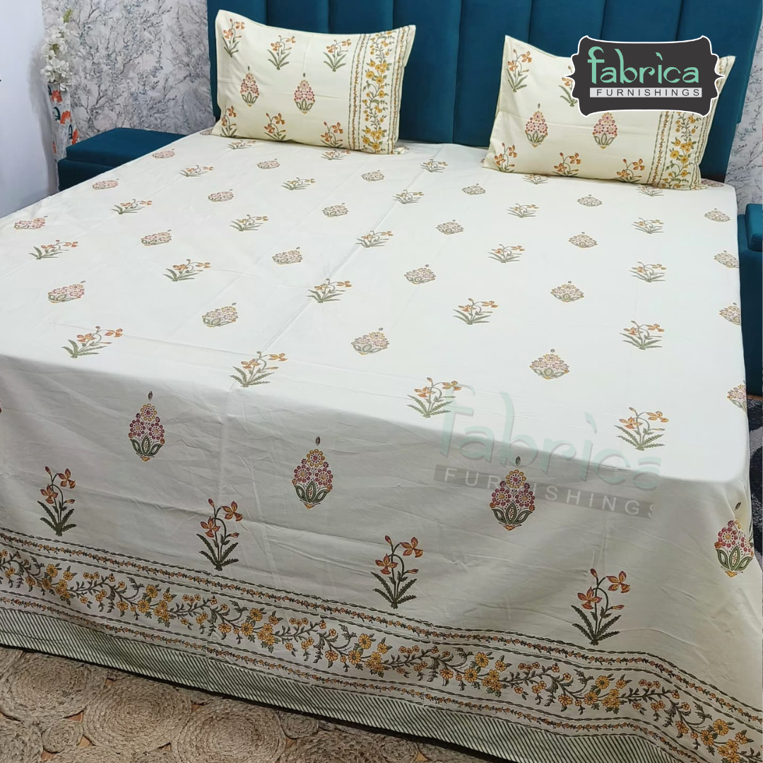 Percale Cotton Hand block Printed Super King-size Bedsheet
