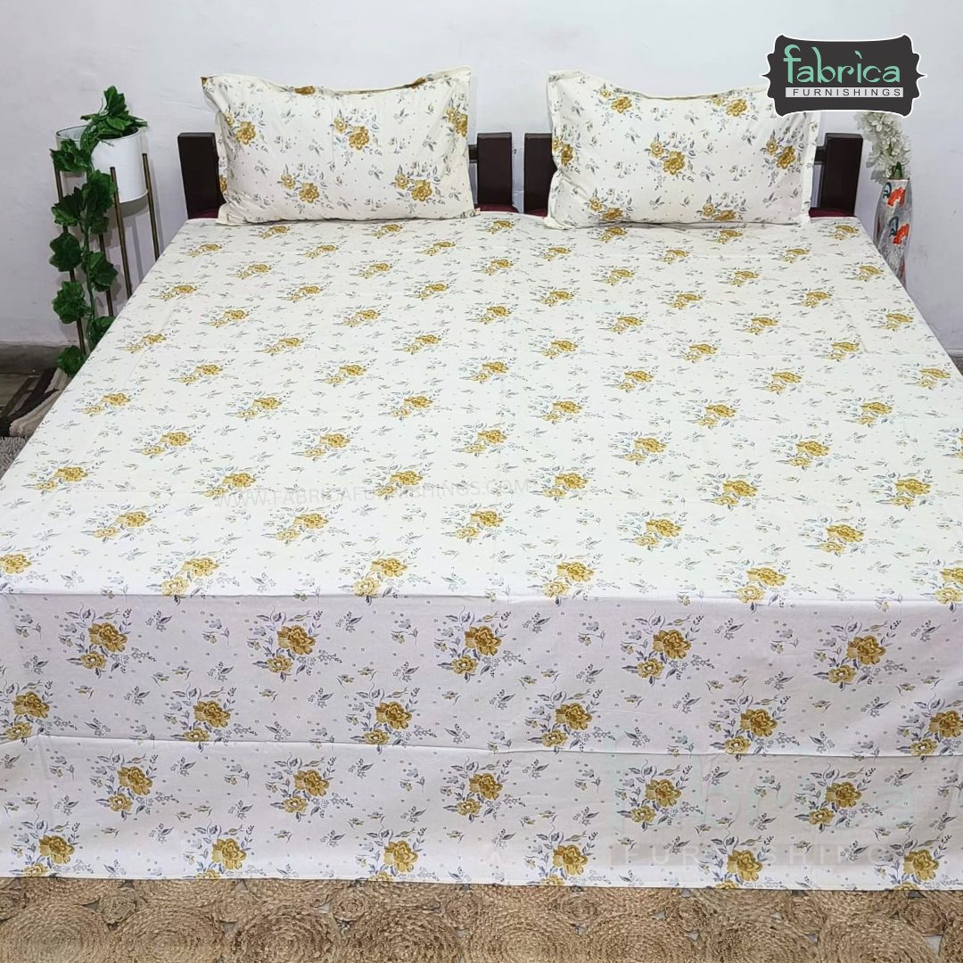 Petal Paradise Queen Size Pure Cotton Printed Bedsheet
