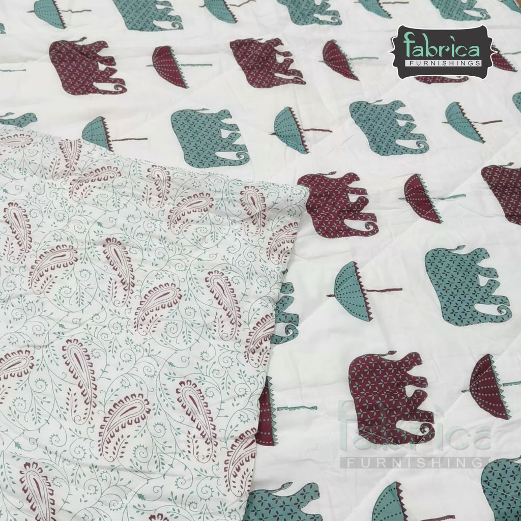 Mughal Nazakat Handblock Printed Single Bed Pure Cotton Ac Quilt
