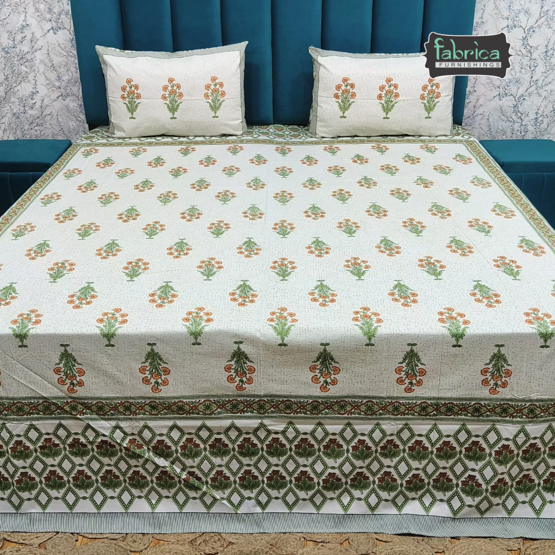 Gulabi nagari printed pure cotton king size bedsheet