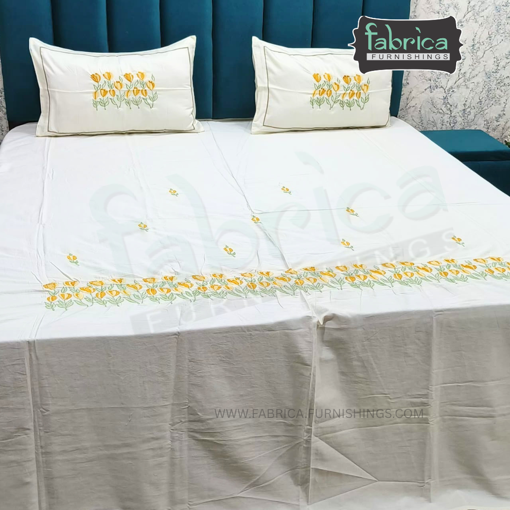 Shahi karigari Pure Cotton Designer Kingsize Embroidered Bedsheet