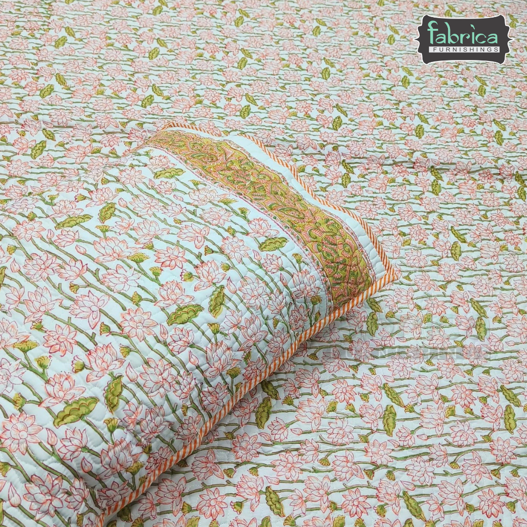 Sanganeri dreams Mul Cotton Handblock Printed king Size Quilted Bedcovers
