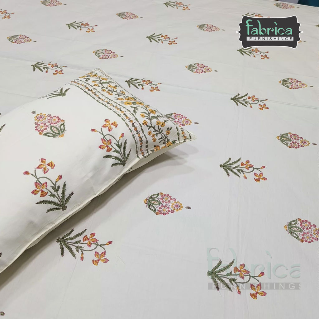 Percale Cotton Hand block Printed Super King-size Bedsheet