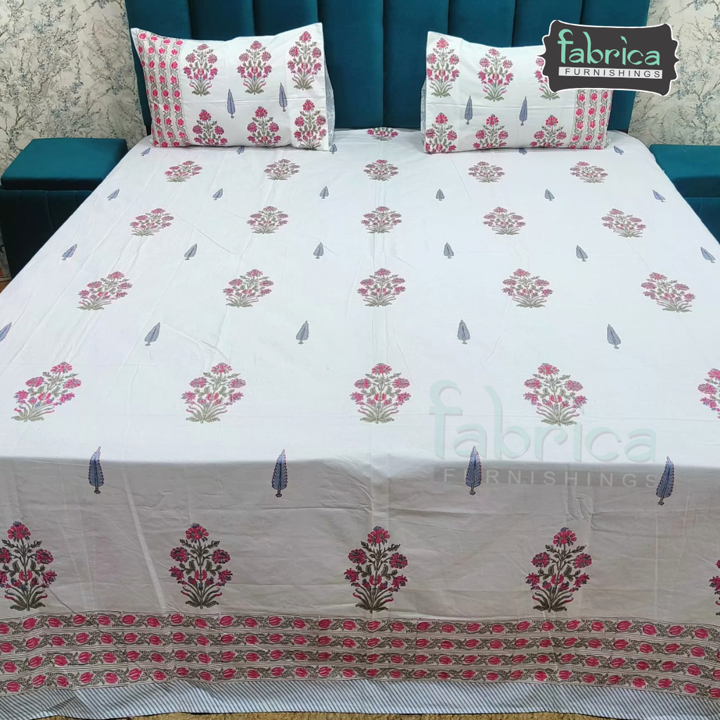Percale Cotton Hand block Printed Super King-size Bedsheet