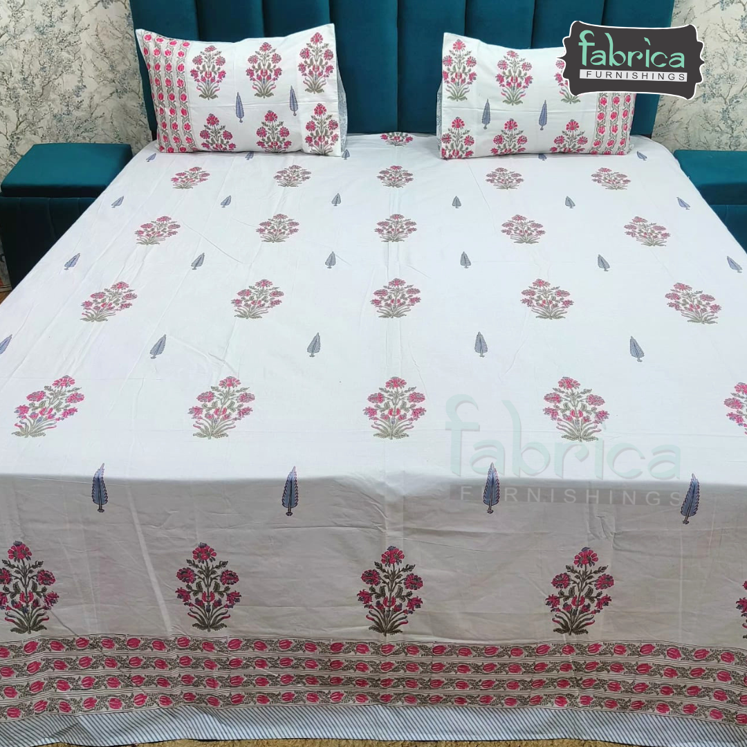 Percale Cotton Hand block Printed Super King-size Bedsheet