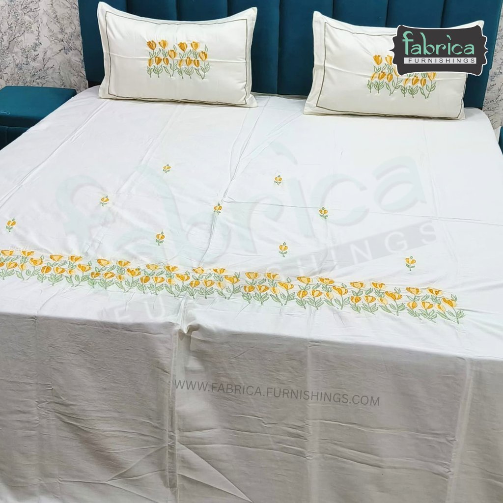 Shahi karigari Pure Cotton Designer Kingsize Embroidered Bedsheet