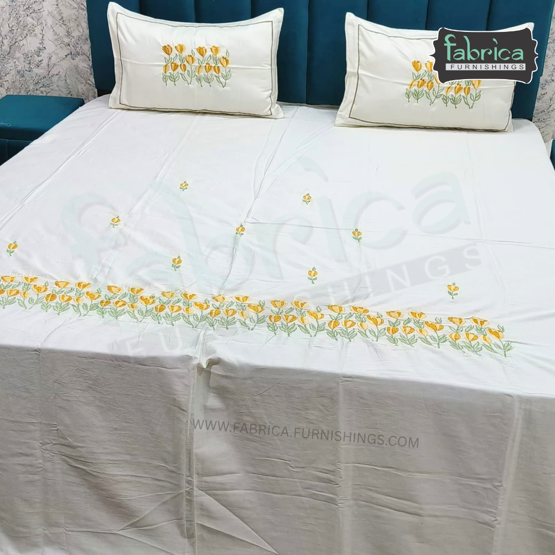 Shahi karigari Pure Cotton Designer Kingsize Embroidered Bedsheet