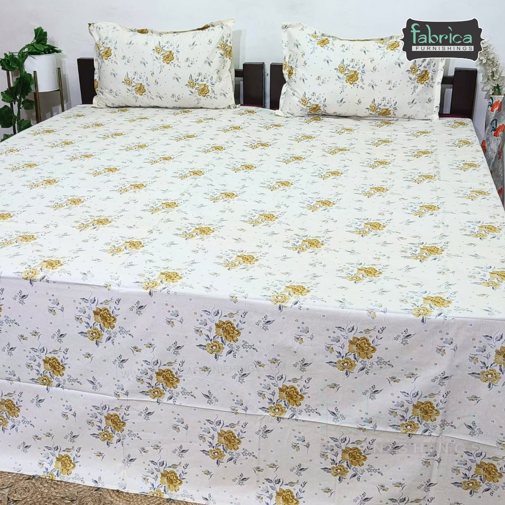 Petal Paradise Queen Size Pure Cotton Printed Bedsheet