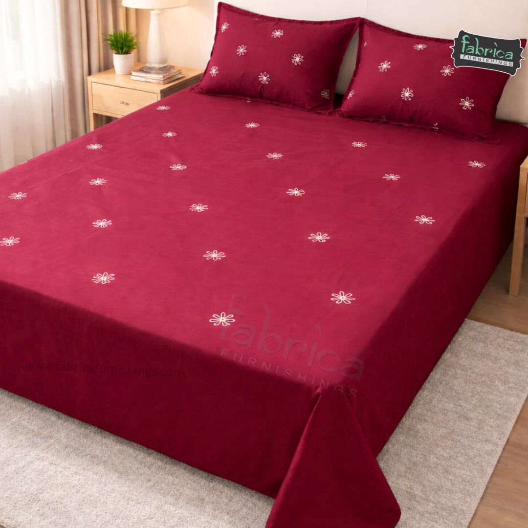 Floral Bloom Embroidered King Size Pure Cotton Bedsheet Set