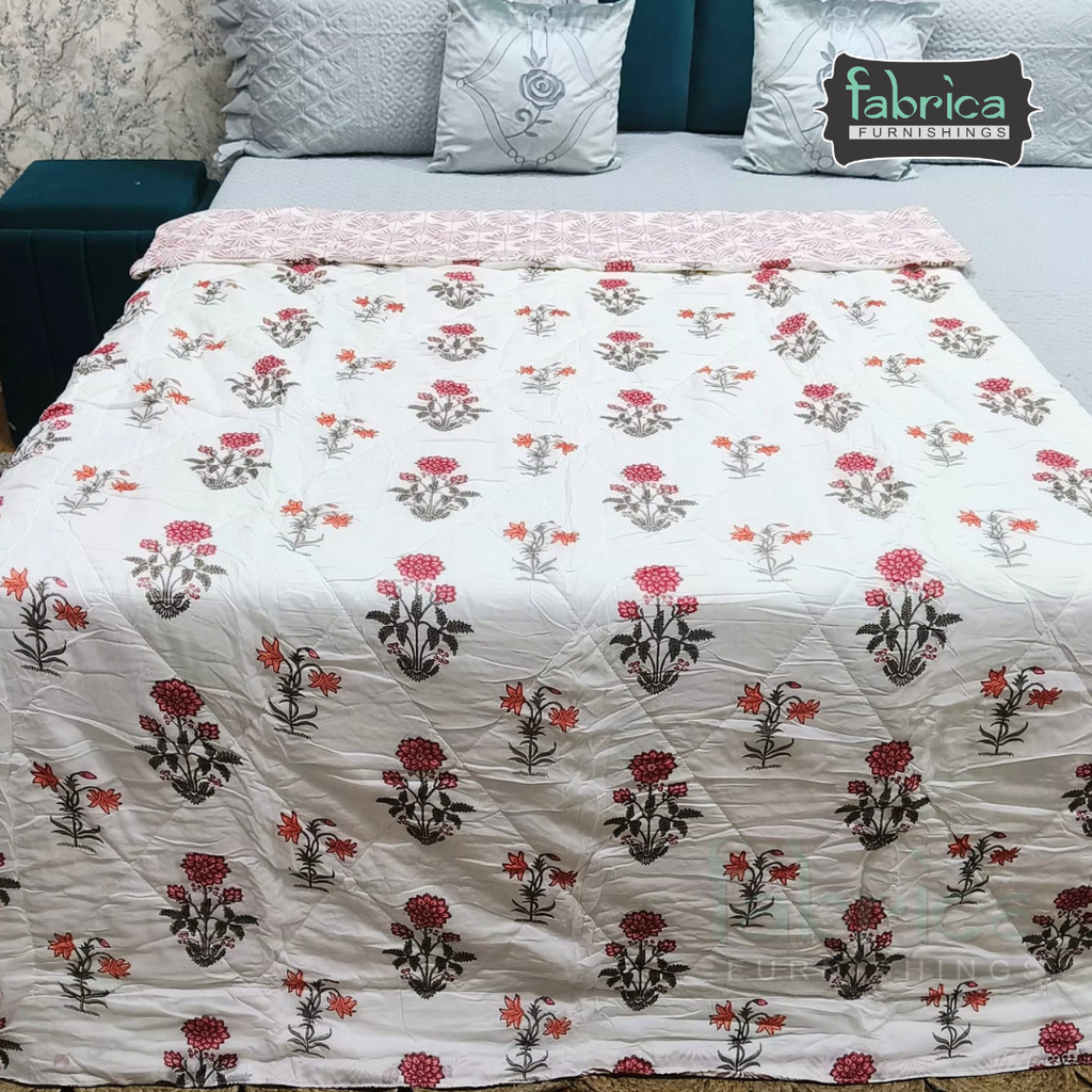 Mughal Nazakat Handblock Printed Single Bed Pure Cotton Ac Quilt