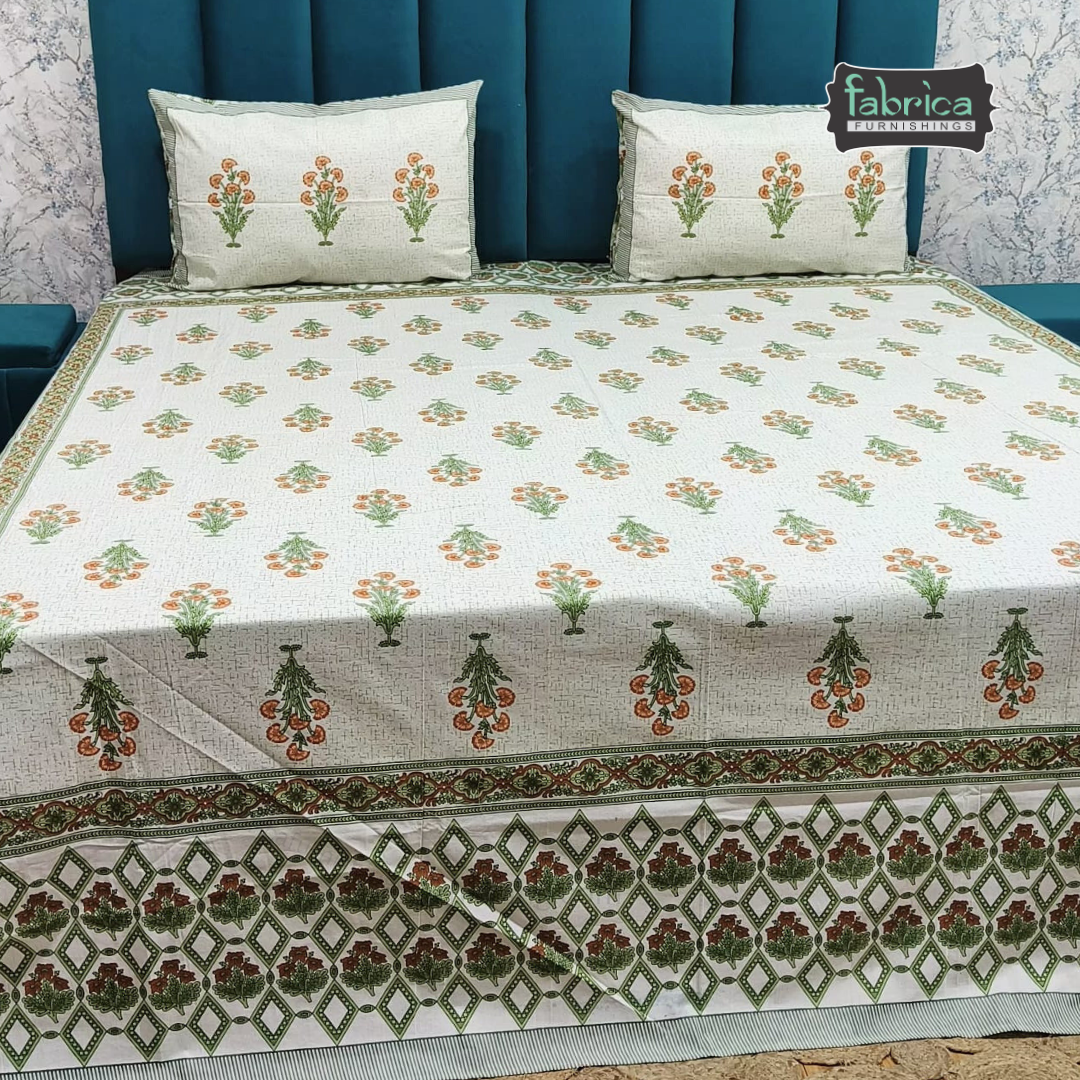 Gulabi nagari printed pure cotton king size bedsheet