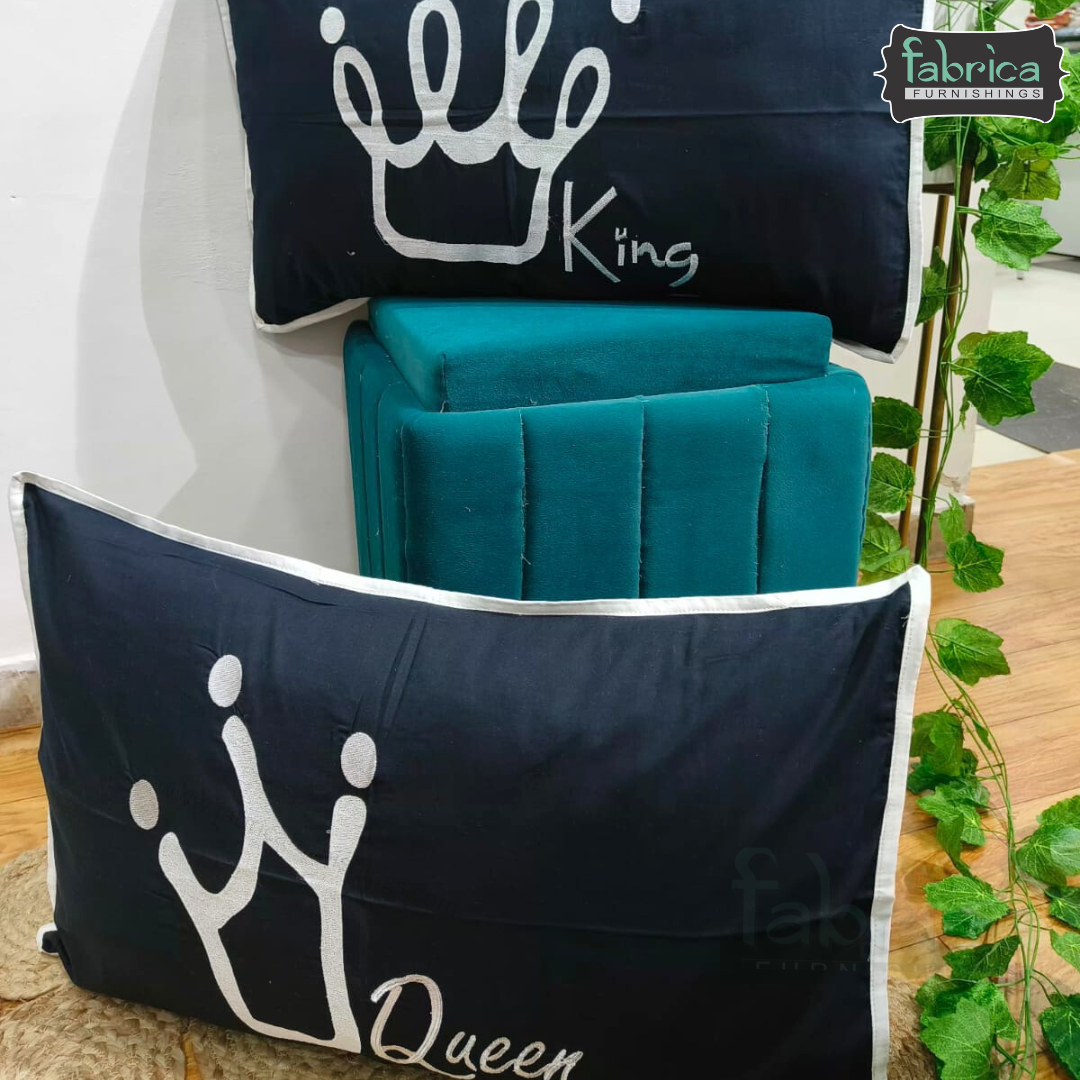 Soulmates Embroidered Pure Cotton Pillow Covers Only