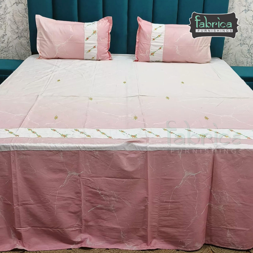 Shahi karigari Pure Cotton Designer Kingsize Embroidered Bedsheet