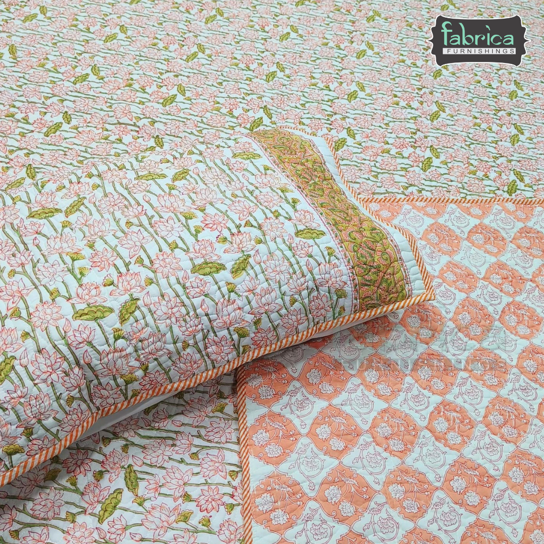 Sanganeri dreams Mul Cotton Handblock Printed king Size Quilted Bedcovers