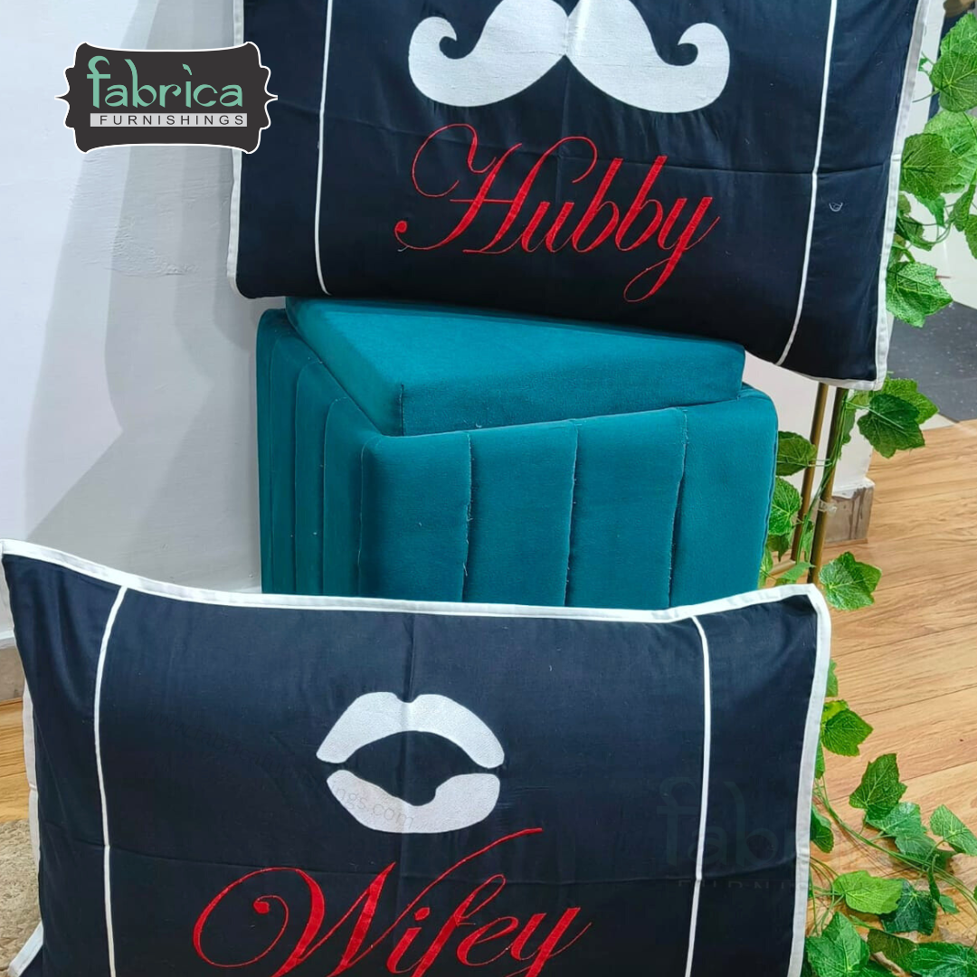 Soulmates Embroidered Pure Cotton Pillow Covers Only