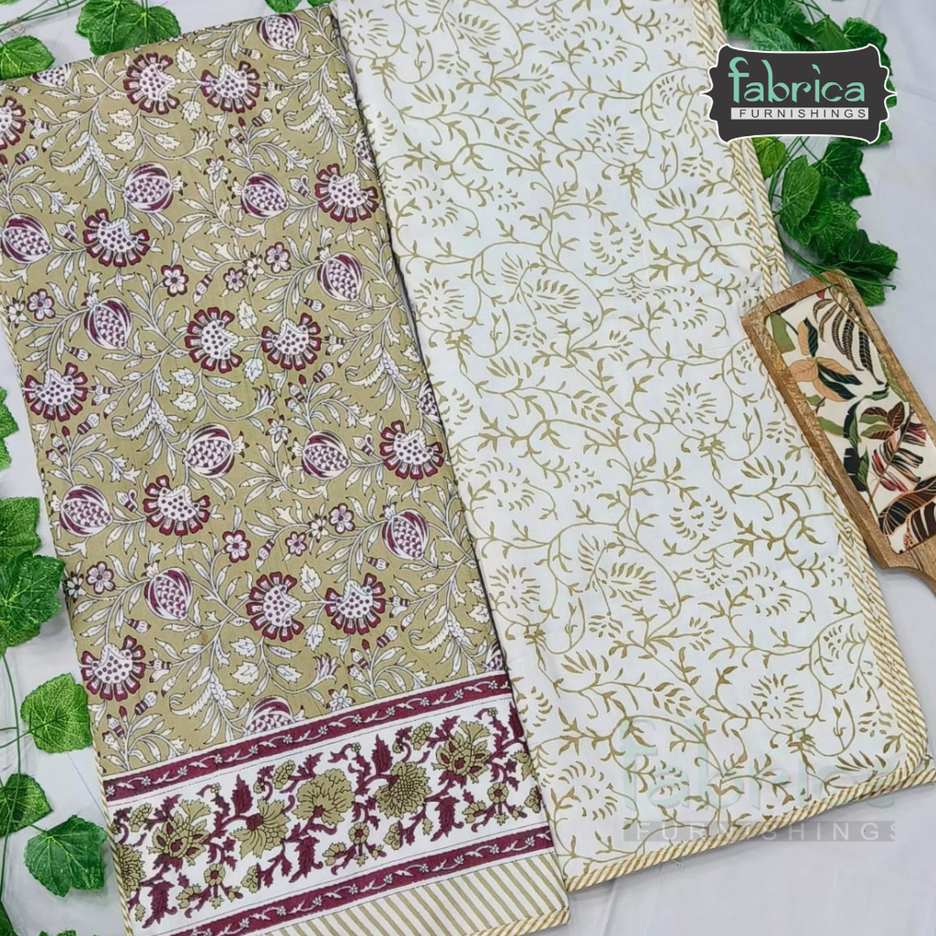 Golden Aura  mul cotton single bed hand block printed dohar