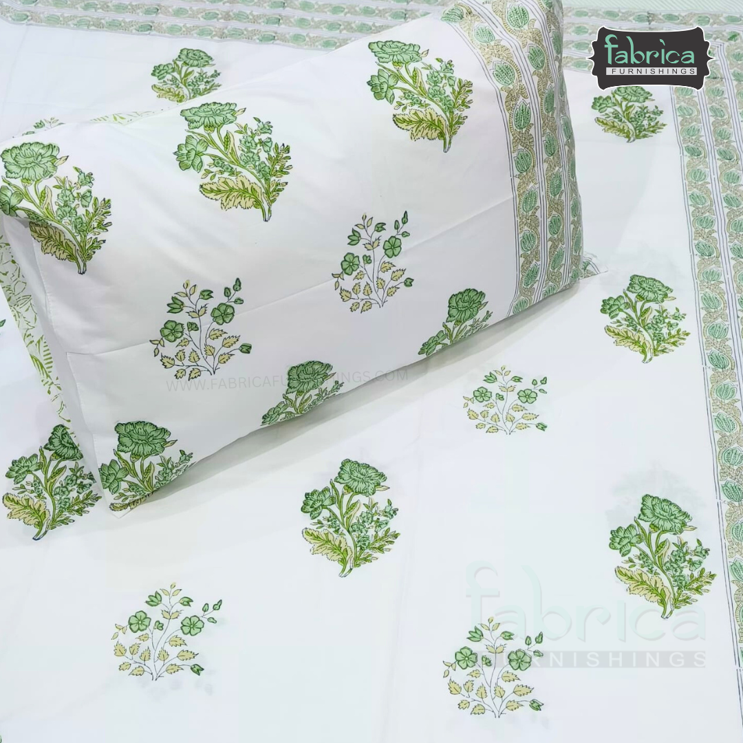 Percale Cotton Hand block Printed Super King-size Bedsheet