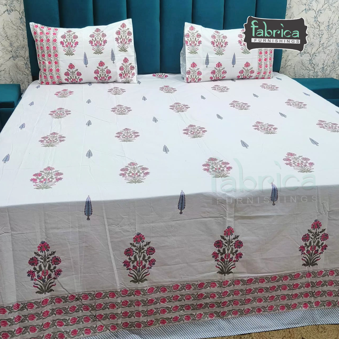 Percale Cotton Hand block Printed Super King-size Bedsheet