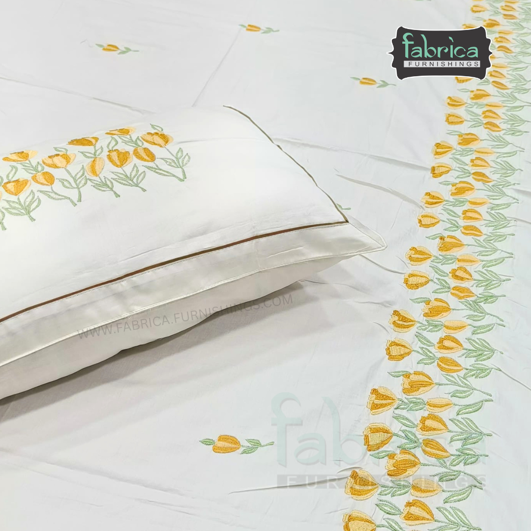 Shahi karigari Pure Cotton Designer Kingsize Embroidered Bedsheet