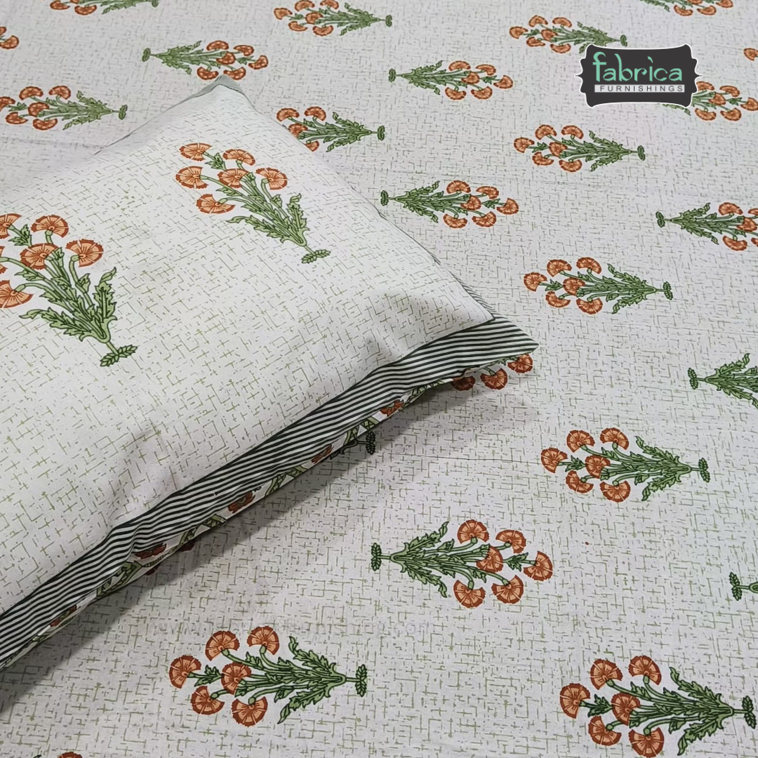 Gulabi nagari printed pure cotton king size bedsheet