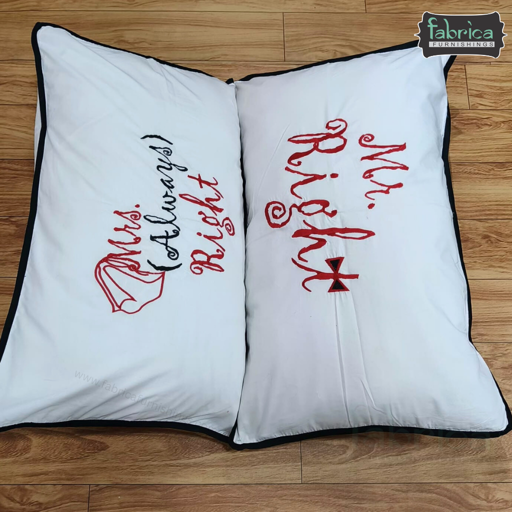 Soulmates Embroidered Pure Cotton Pillow Covers Only