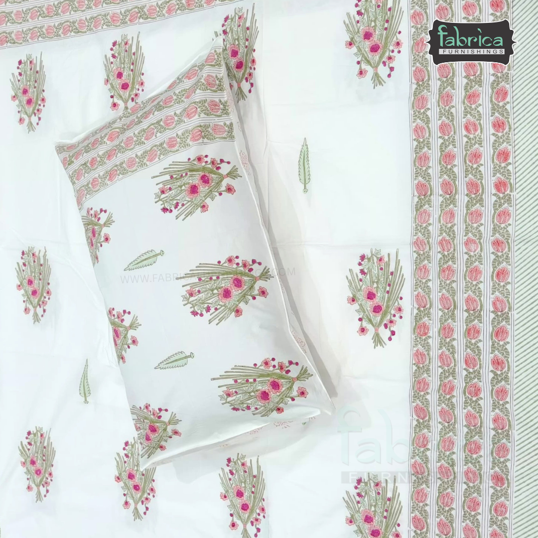 Percale Cotton Hand block Printed Super King-size Bedsheet
