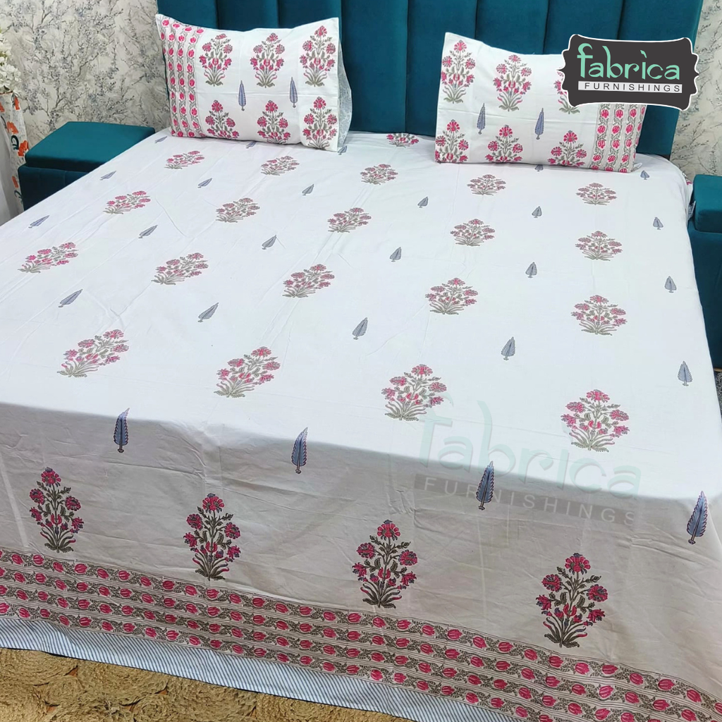 Percale Cotton Hand block Printed Super King-size Bedsheet