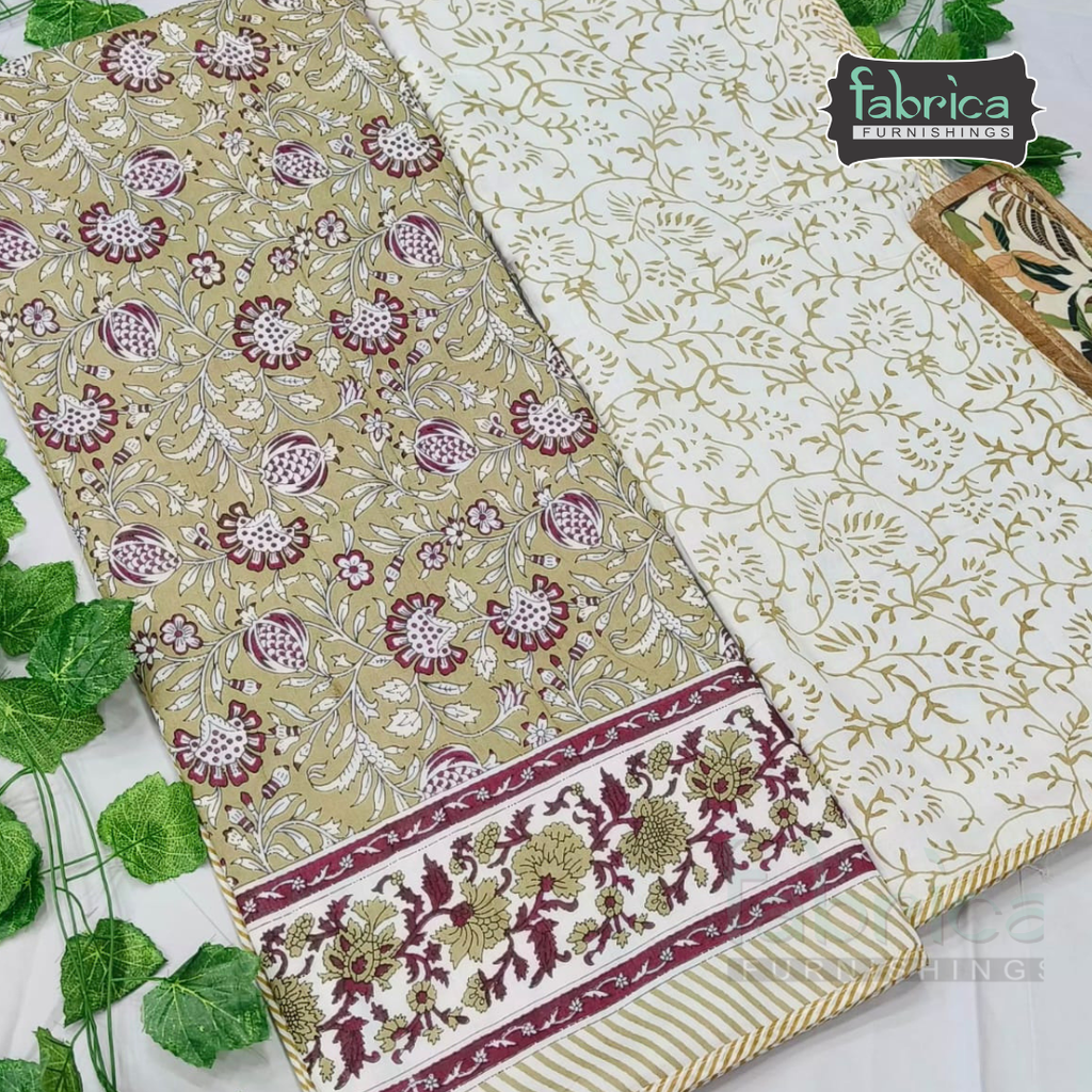 Golden Aura  mul cotton single bed hand block printed dohar