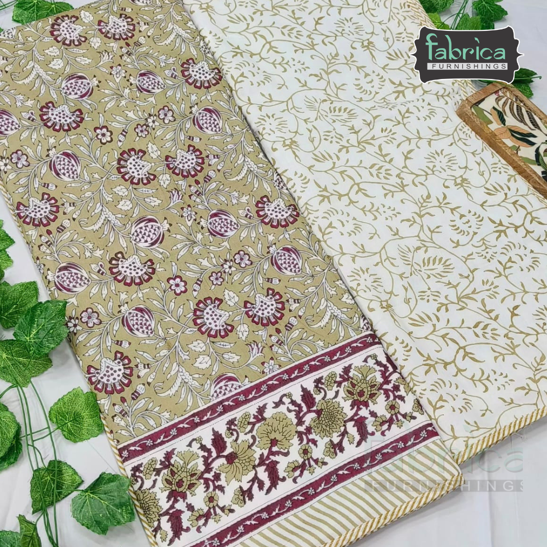 Golden Aura  mul cotton single bed hand block printed dohar