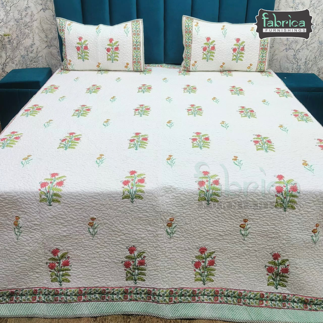 Sanganeri dreams Mul Cotton Handblock Printed king Size Quilted Bedcovers