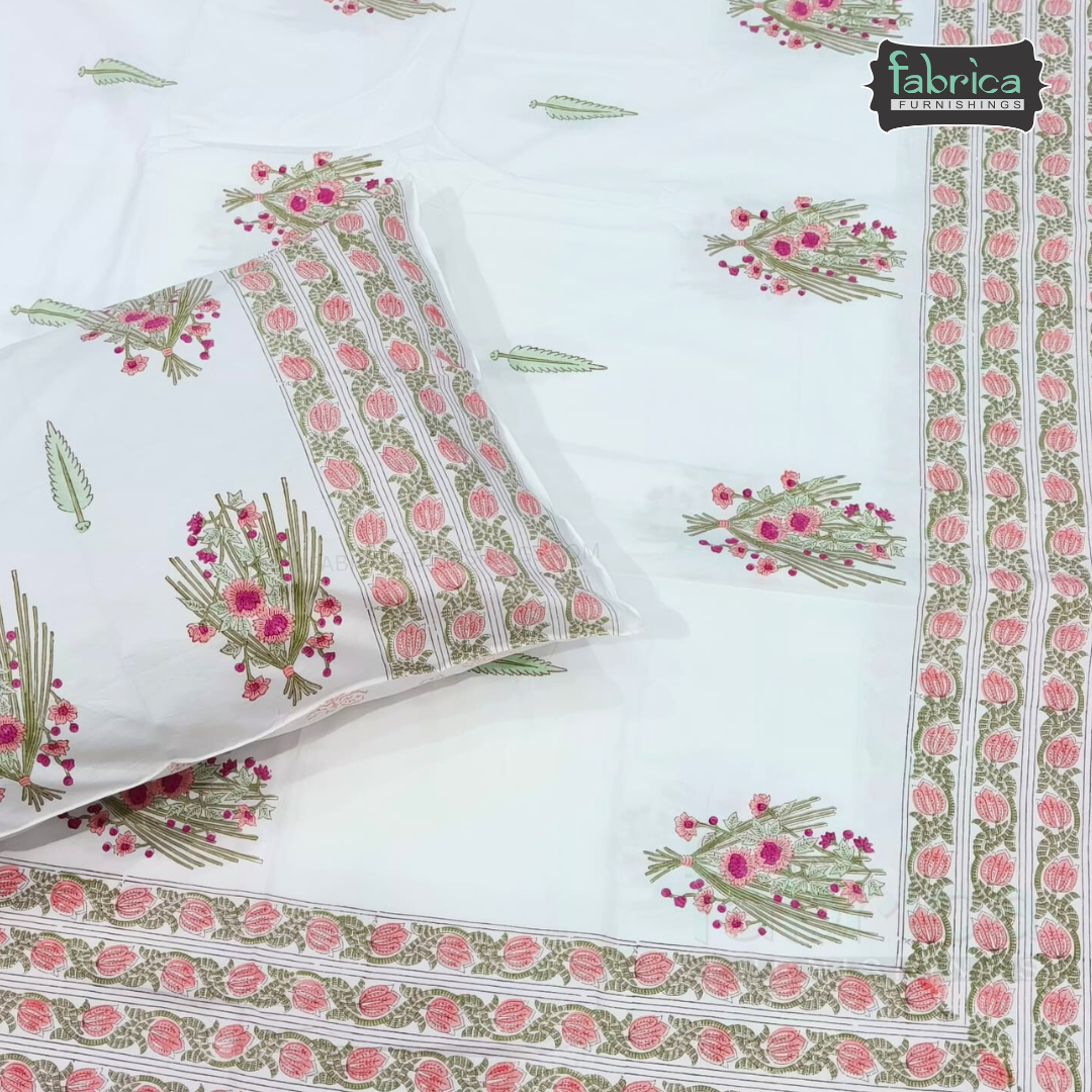 Percale Cotton Hand block Printed Super King-size Bedsheet
