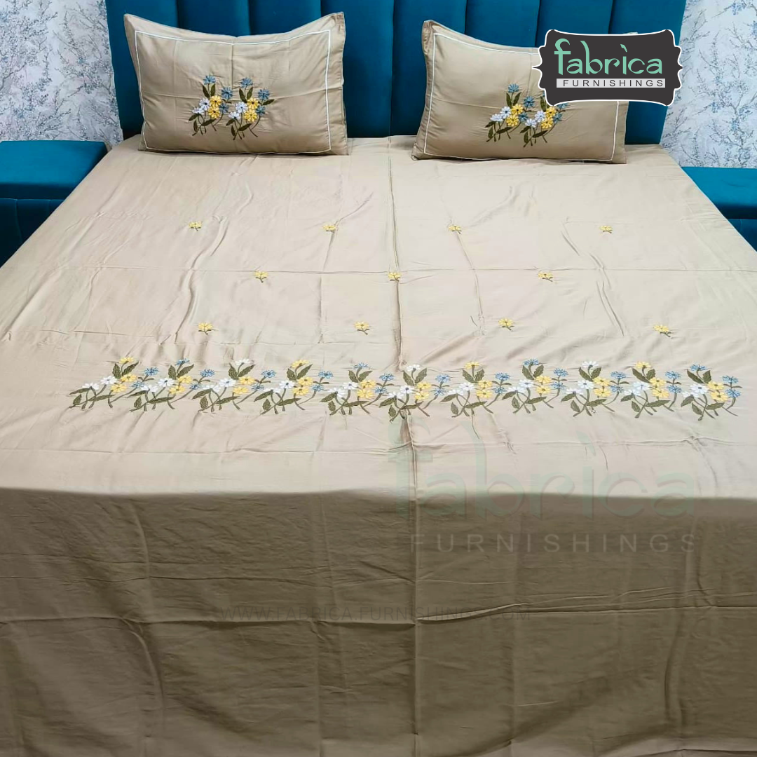 Shahi karigari Pure Cotton Designer Kingsize Embroidered Bedsheet