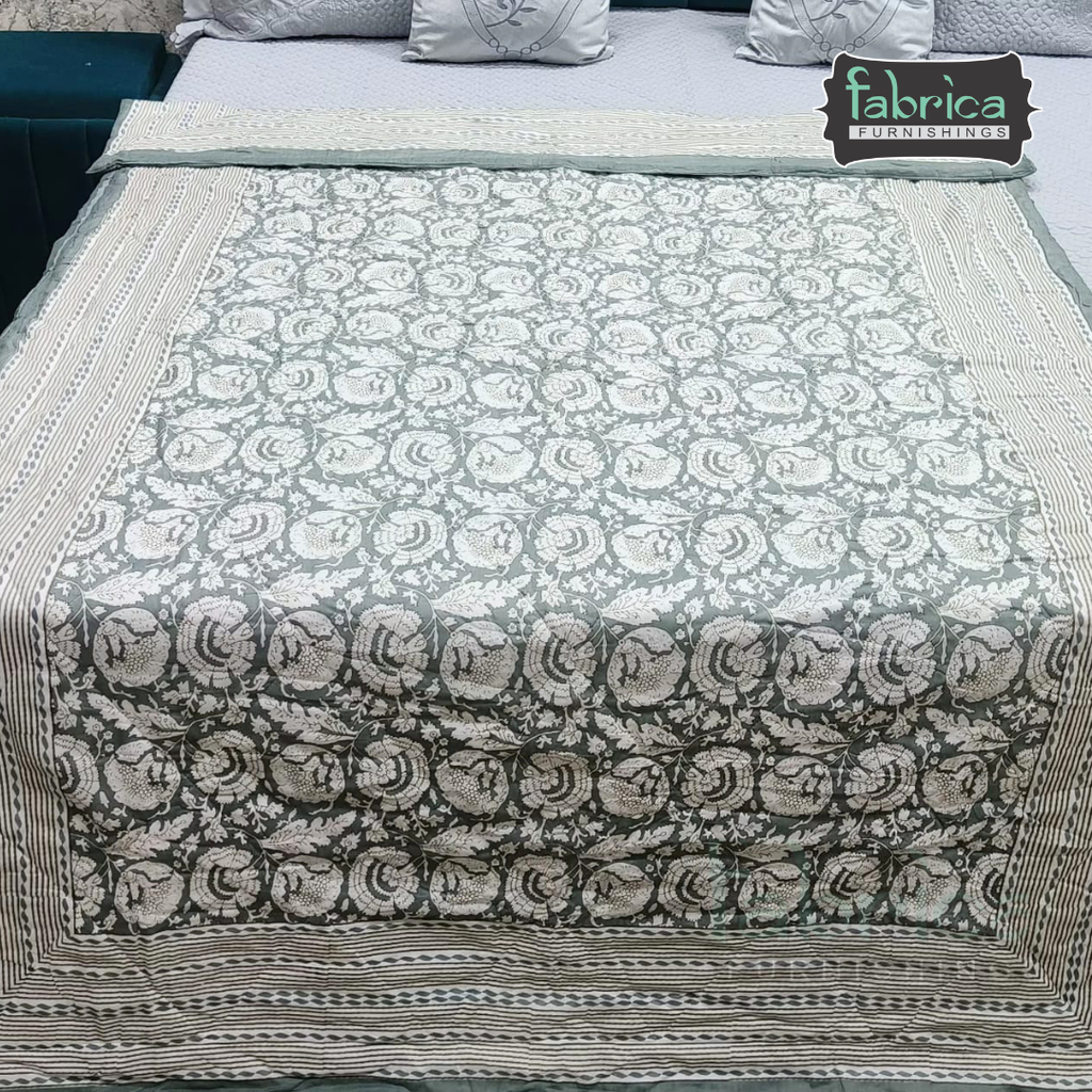 Mughal Nazakat Handblock Printed Single Bed Pure Cotton Ac Quilt
