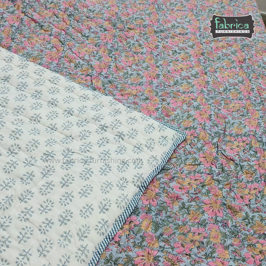 Rangoli Handblock Printed Pure Mul Cotton Reversible Quilts / Rajai