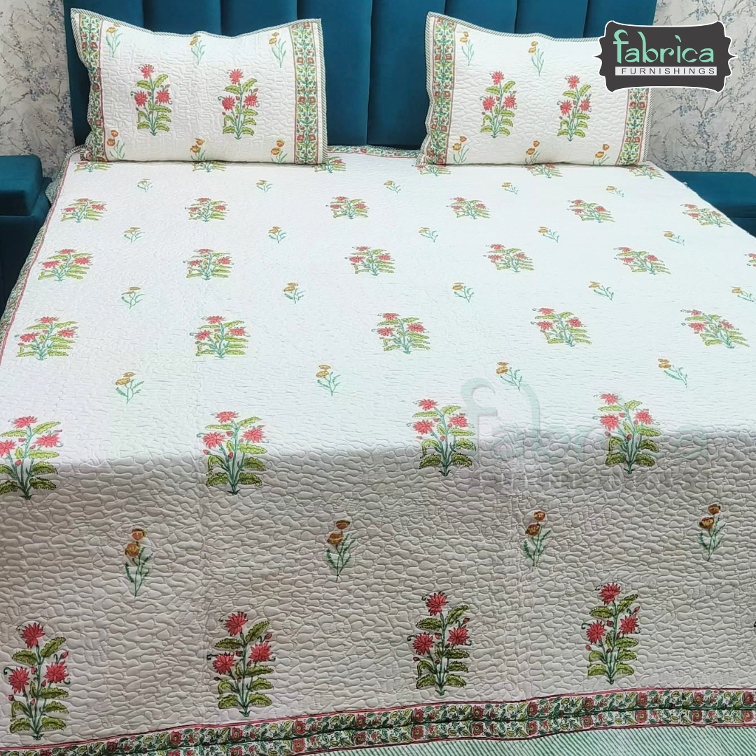 Sanganeri dreams Mul Cotton Handblock Printed king Size Quilted Bedcovers