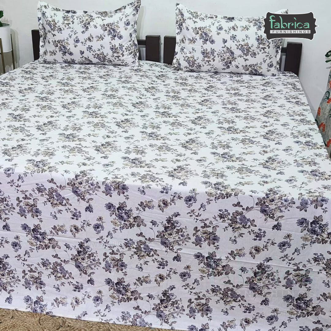 Petal Paradise Queen Size Pure Cotton Printed Bedsheet