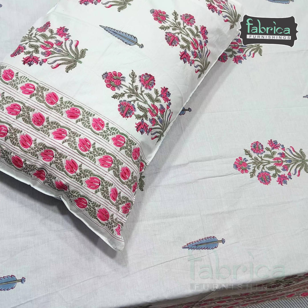 Percale Cotton Hand block Printed Super King-size Bedsheet