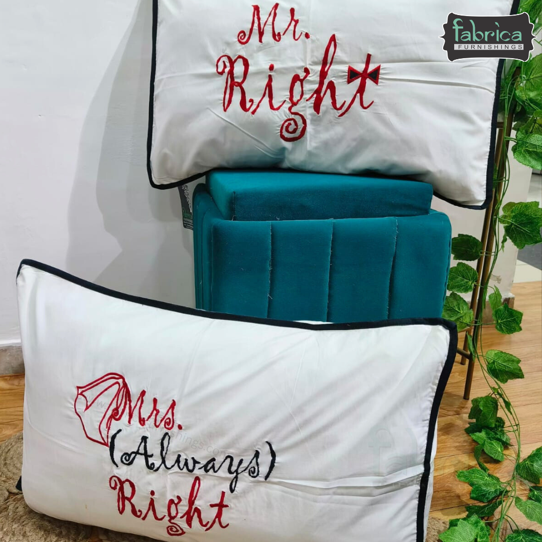 Soulmates Embroidered Pure Cotton Pillow Covers Only