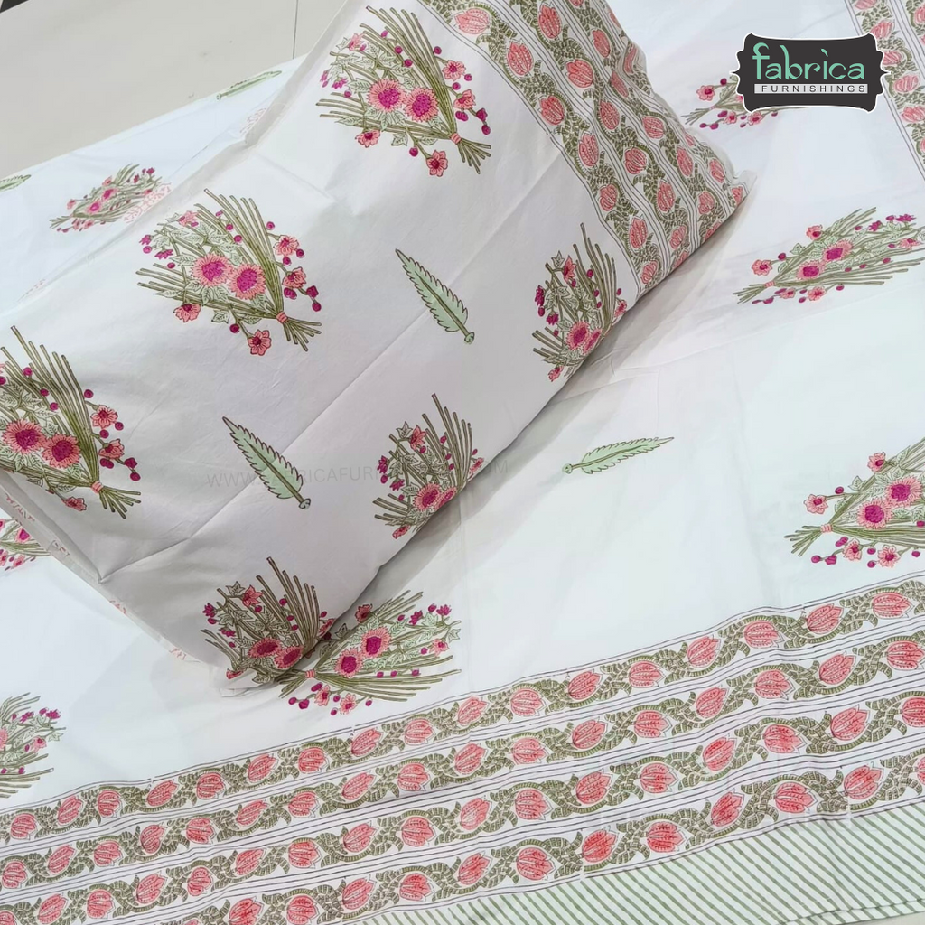Percale Cotton Hand block Printed Super King-size Bedsheet