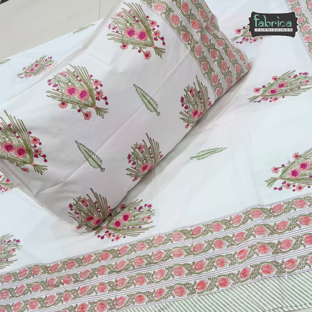 Percale Cotton Hand block Printed Super King-size Bedsheet