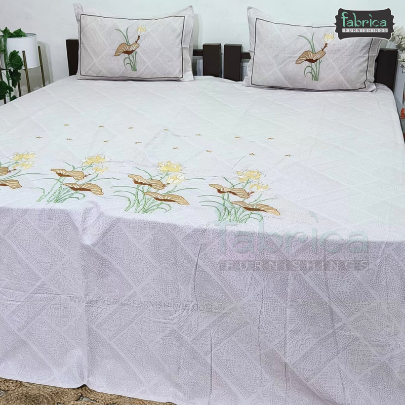 Fabby Decor Designer Pure Cotton King Size Embroidered Bedsheet
